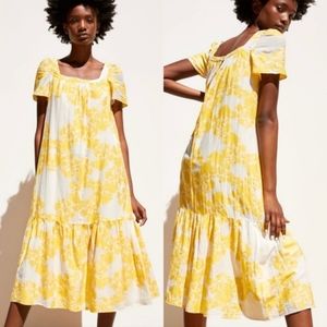 Zara Yellow and White Floral Midi Dress